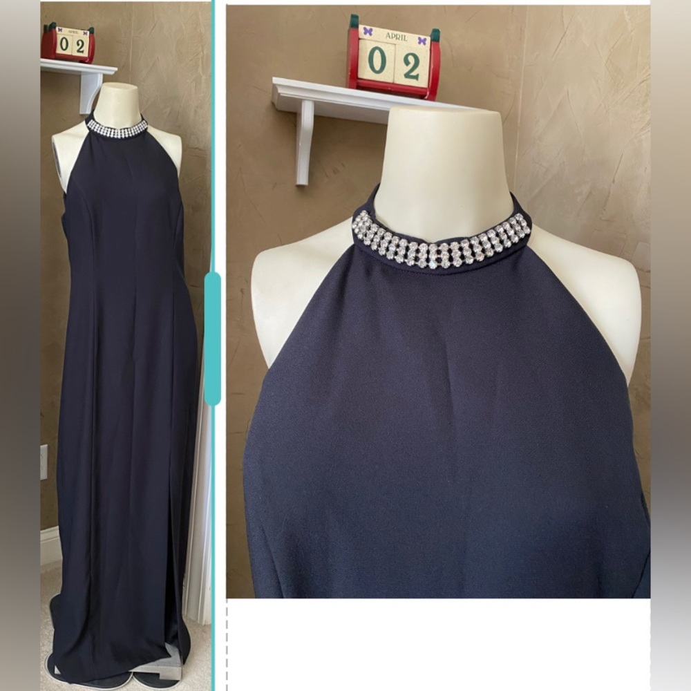 Halter Neck Shimmer Feather Maxi Dress main image 1